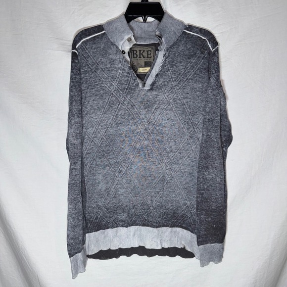 BKE Other - BKE Mens XXL Slim Fit Sweater Grey Acid Wash Argyle Henley Cotton Knit Pullover